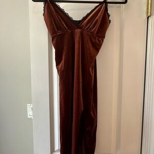 Forever 21 Brown and Black Velvet & Lace Chemise